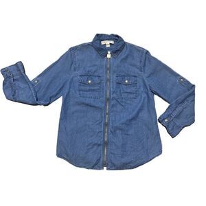 Michael Denim Chambray Zip Front Top Women’s PM